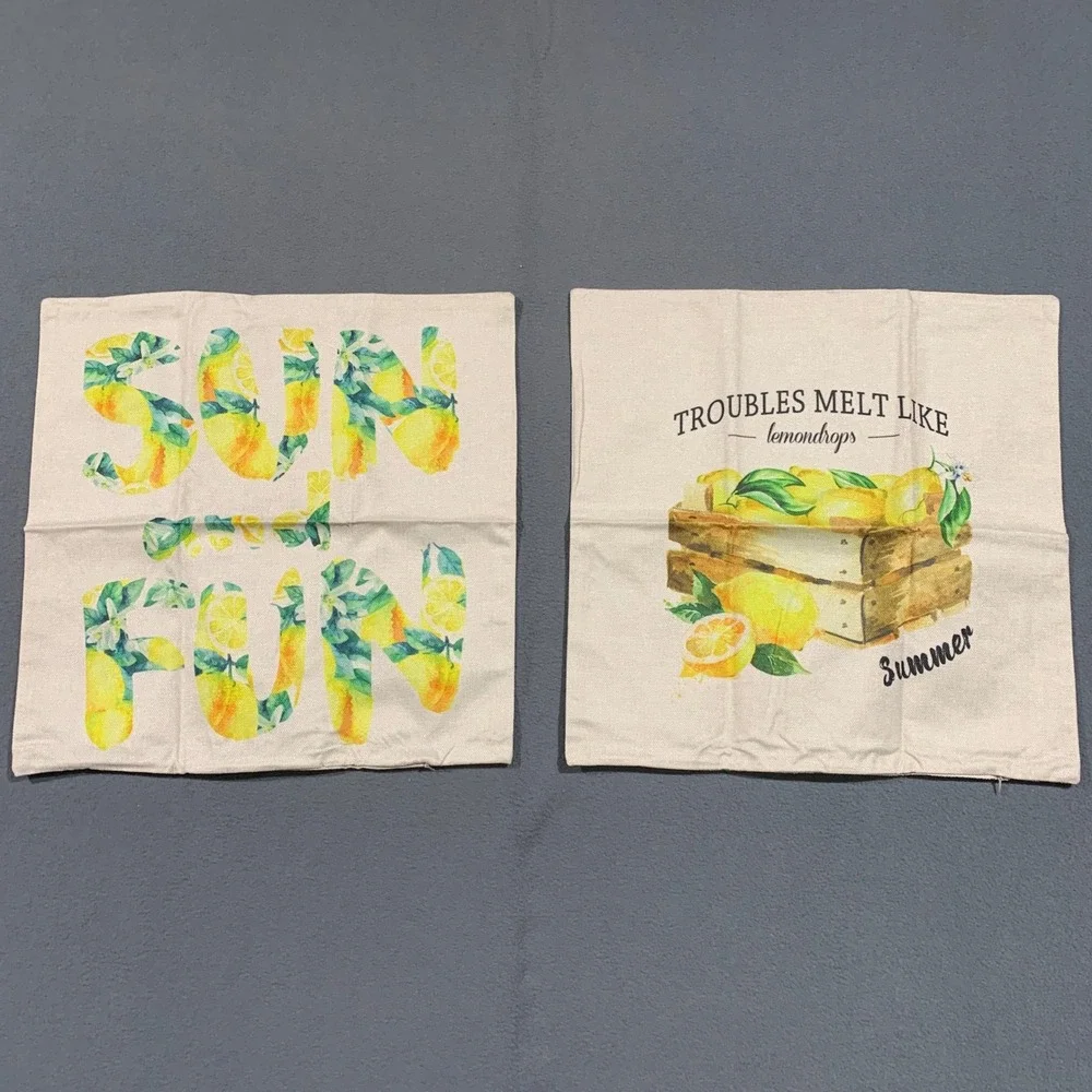 New Lemon Summer Sun Fun Outdoor Pillow Covers Square Pillowcase Set of 2 Zip Up